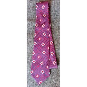 Tie 70s 80s 90s Y2K Mens Chloe Silk Red Blue Gray 3.5 Wide 60 Long